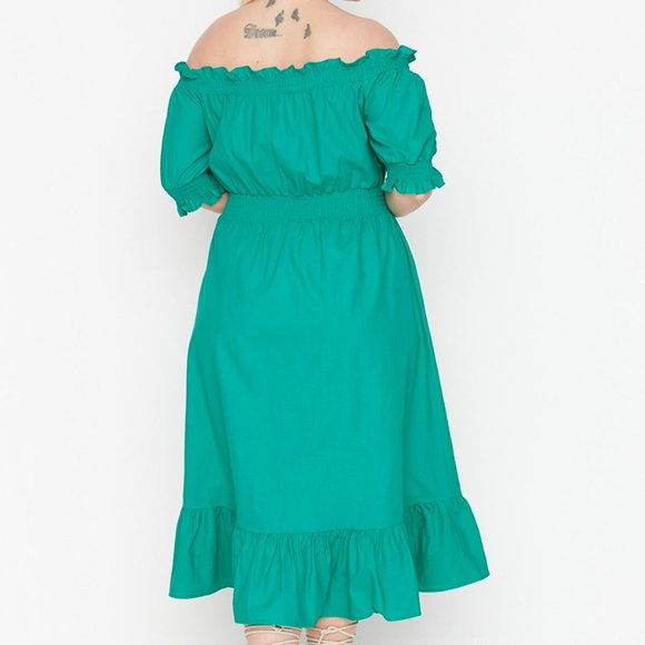 NEW PLUS SIZE CURVE OFF SHOULDER SUMMER MIDI DRESS TBBSS22EL1634 - Picture 7 of 8